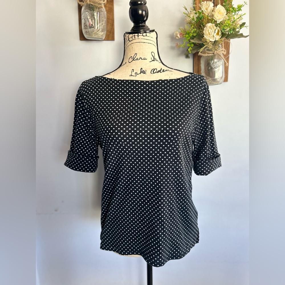 Lauren Ralph Lauren blouse classic modest preppy formal polka dots‎ print